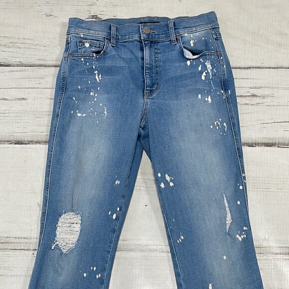 Level 99 Jeans Ankle Raw Hem Splatter Blue Medium Wash Denim Size 28 - Picture 4 of 14